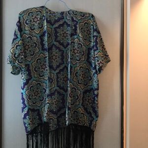 Printed tassel kimono